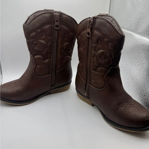 Cat & Jack Toddler Size 9 Kids' Brown Pleather Western Cowboy Boots - Picture 8 of 10